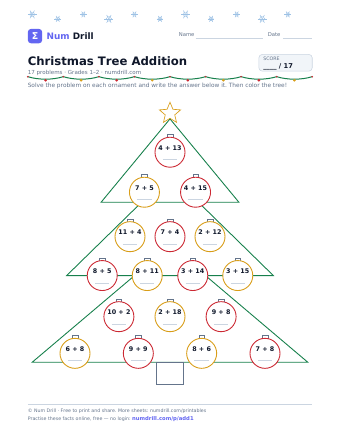 Christmas Tree Addition printable PDF, page 1