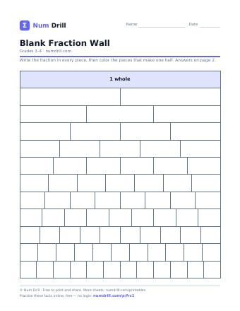 Blank Fraction Wall printable PDF, page 1