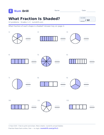 What Fraction Is Shaded? printable PDF, page 1