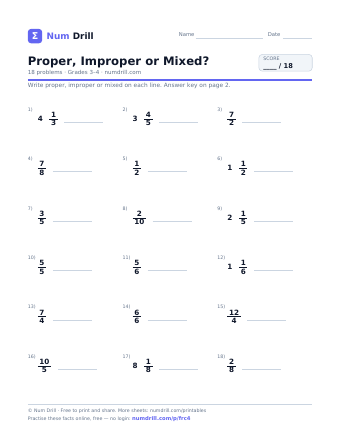 Proper, Improper or Mixed? printable PDF, page 1