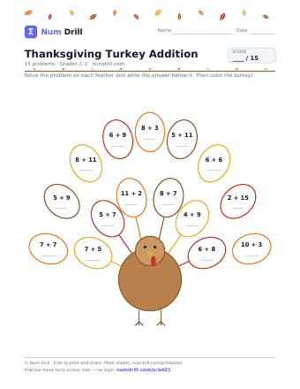Thanksgiving Turkey Addition printable PDF, page 1